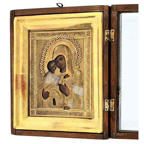 Alte russische Ikone „Gottesmutter von Wladimir“ mit Schutzvitrine, 19. Jh., 25 × 21 cm 5