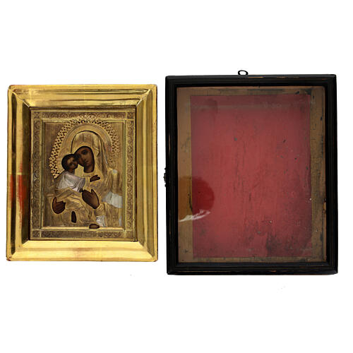 Alte russische Ikone „Gottesmutter von Wladimir“ mit Schutzvitrine, 19. Jh., 25 × 21 cm 7