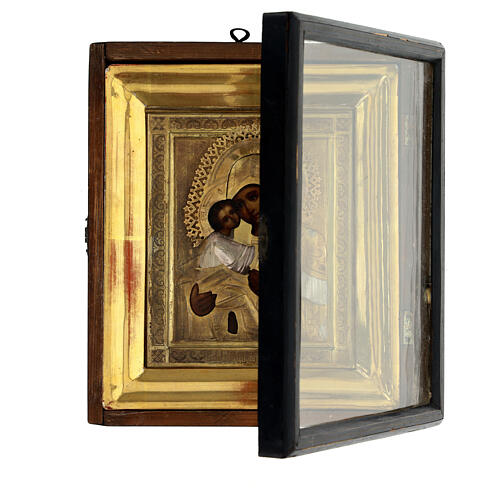 Notre-Dame de Vladimir avec vitrine icône russe ancienne XIXe siècle 25x21 cm 3