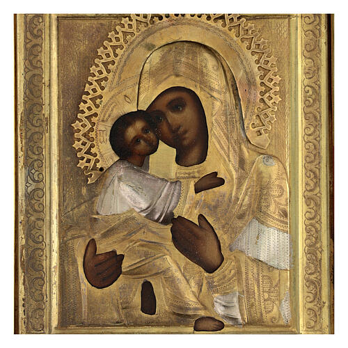 Madonna di Vladimir XIX sec con teca icona russa antica 25x21 cm 2