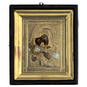 Our Lady of Vladimir icon with case 19th century antique Russian 25x21 cm