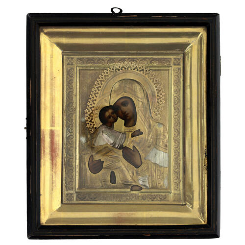 Our Lady of Vladimir icon with case 19th century antique Russian 25x21 cm 1