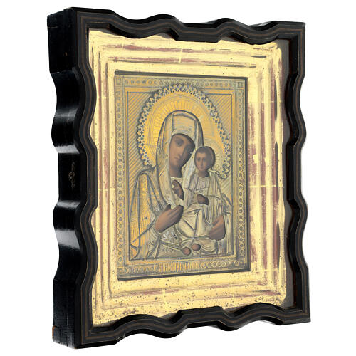 Alte russische Ikone „Gottesmutter von Smolensk“ mit Schutzvitrine, 19. Jh., 34 × 29 cm 4