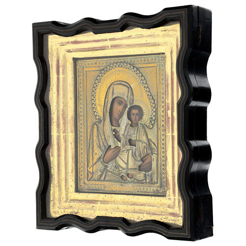 Alte russische Ikone „Gottesmutter von Smolensk“ mit Schutzvitrine, 19. Jh., 34 × 29 cm 6