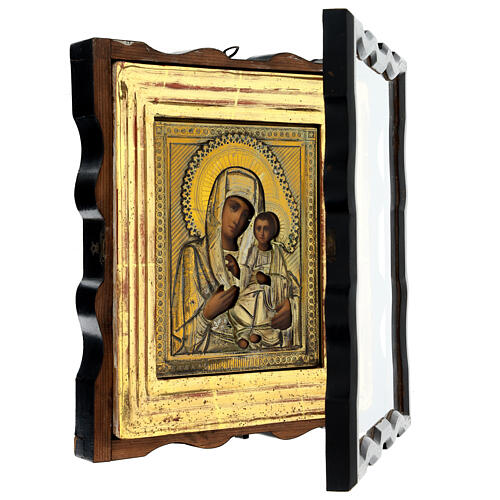 Madonna di Smolensk XIX sec con teca icona russa antica 34x29 cm 3