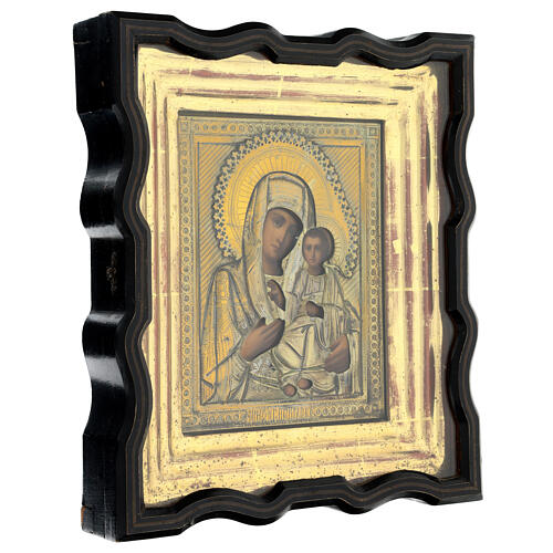 Madonna di Smolensk XIX sec con teca icona russa antica 34x29 cm 4