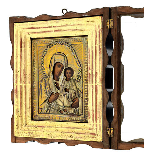 Madonna di Smolensk XIX sec con teca icona russa antica 34x29 cm 5
