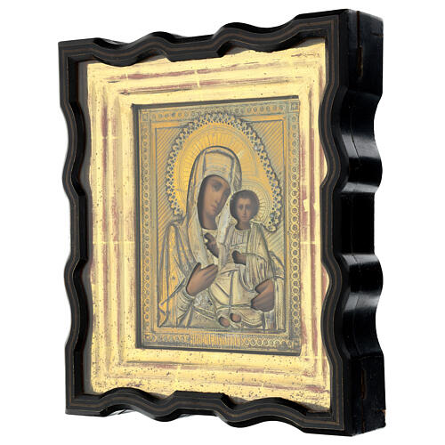 Madonna di Smolensk XIX sec con teca icona russa antica 34x29 cm 6