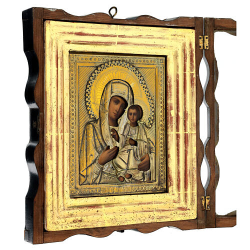 Madonna di Smolensk XIX sec con teca icona russa antica 34x29 cm 7