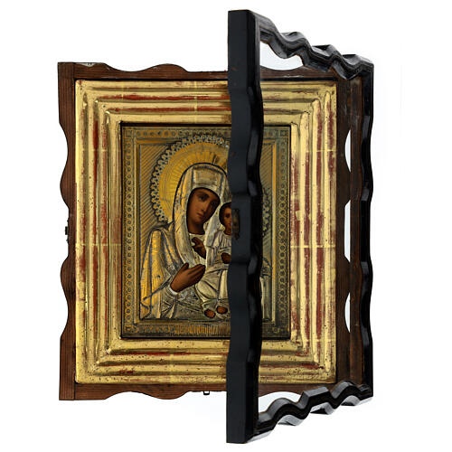 Madonna di Smolensk XIX sec con teca icona russa antica 34x29 cm 8