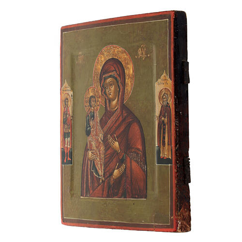 Mother of God of Three Hands, 19th century, ancient Russian icon, 9x7.5 in 5