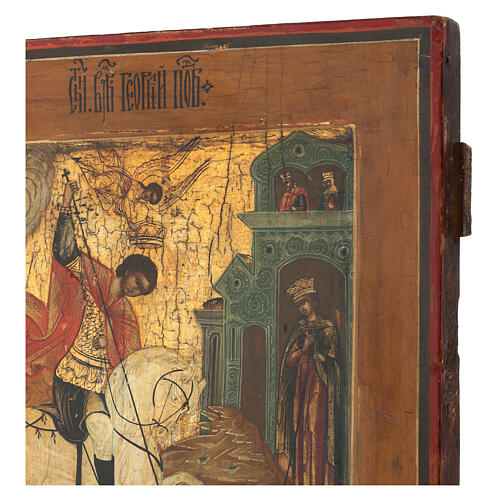 Antica icona russa San Giorgio e il drago 32x26 cm XIX sec legno di tiglio 6