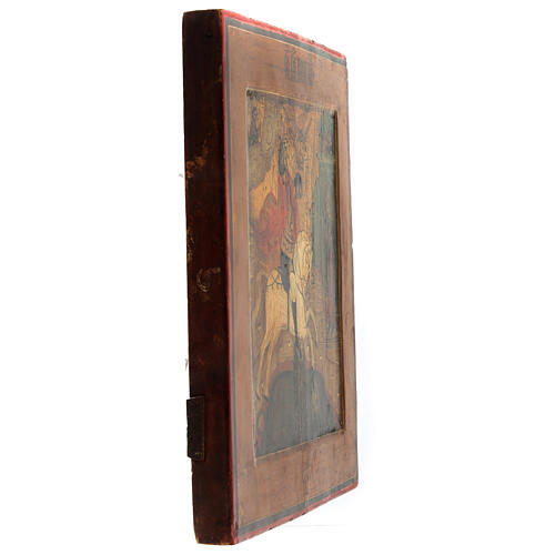 Antica icona russa San Giorgio e il drago 32x26 cm XIX sec legno di tiglio 8