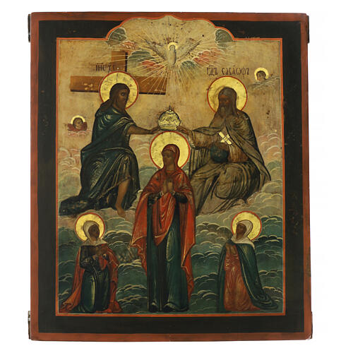 Ancient Russian icon of the Incoronation of the Virgin, 19th century, 16x14 in 1