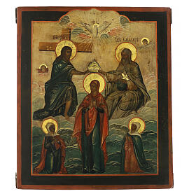 Icono antiguo ruso Coronación de la Virgen siglo XIX 40x34 cm