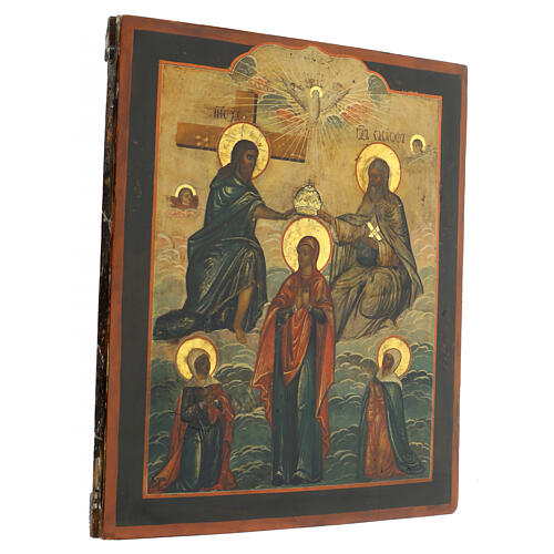 Icono antiguo ruso Coronación de la Virgen siglo XIX 40x34 cm 6