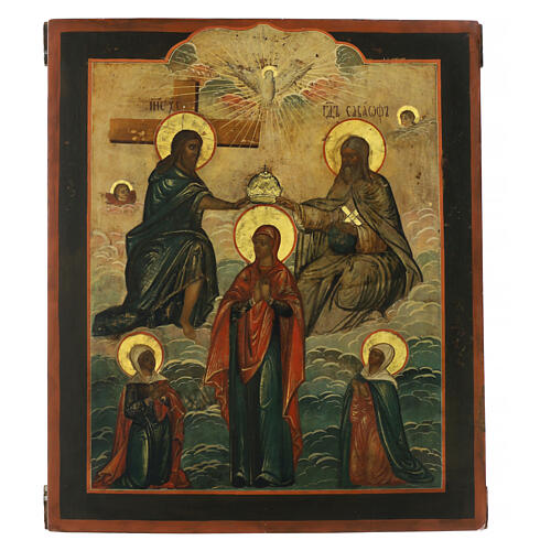 Icône ancienne russe Couronnement de la Vierge XIXe siècle 40x34 cm 1