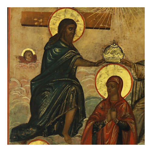 Icona antica russa Incoronazione della Vergine XIX sec 40x34 cm 3