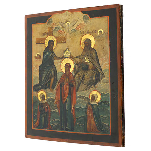 Icona antica russa Incoronazione della Vergine XIX sec 40x34 cm 4