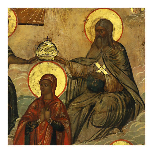 Icona antica russa Incoronazione della Vergine XIX sec 40x34 cm 5