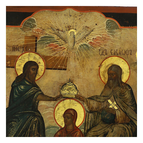 Icona antica russa Incoronazione della Vergine XIX sec 40x34 cm 7