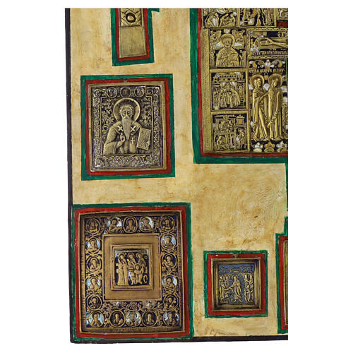 Ancient Russian icon Stauroteca with bronzes 18th - 19th century 75x67 cm 5