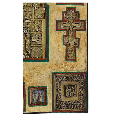 Ancient Russian icon Stauroteca with bronzes 18th - 19th century 75x67 cm 7