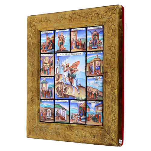 Icon of Saint George and scenes of life, finift enamels, Russia, 20th century, 34x29 cm 5