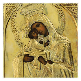 Icona antica russa Madre di Dio Pocaev riza XVIII sec 29,5x23,5 cm