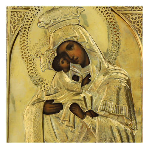 Icona antica russa Madre di Dio Pocaev riza XVIII sec 29,5x23,5 cm 2