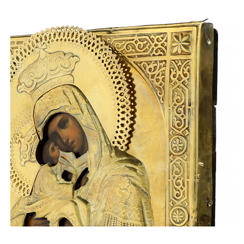 Icona antica russa Madre di Dio Pocaev riza XVIII sec 29,5x23,5 cm 5