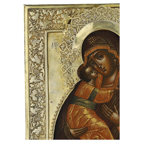 Ancient Russian gilded icon, Virgin of Vladimir, 19th century, 13x10.6 in 4
