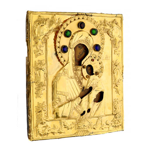 Ícone russo antigo Nossa Senhora da Paixão riza prata séc. XIX 31x27,5 cm 3