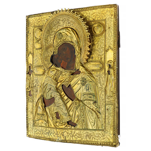 Ancient Russian gilded icon, Virgin of Vladimir, 18th century, 13x10.6 i 4