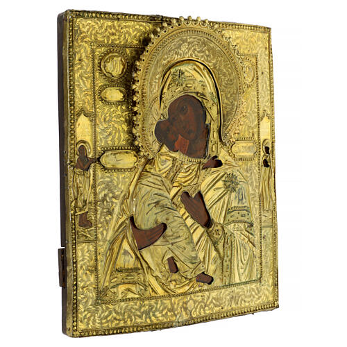 Ancient Russian gilded icon, Virgin of Vladimir, 18th century, 13x10.6 i 7