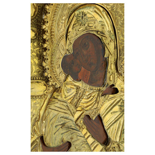 Icona antica Russia Madre di Dio di Vladimir riza argento XVIII sec 33x27 cm 2