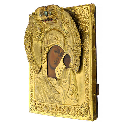 Ancient Russian icon, Mother of God of Kazan, golden bronze, 19th cent., 13x11.2 in 3