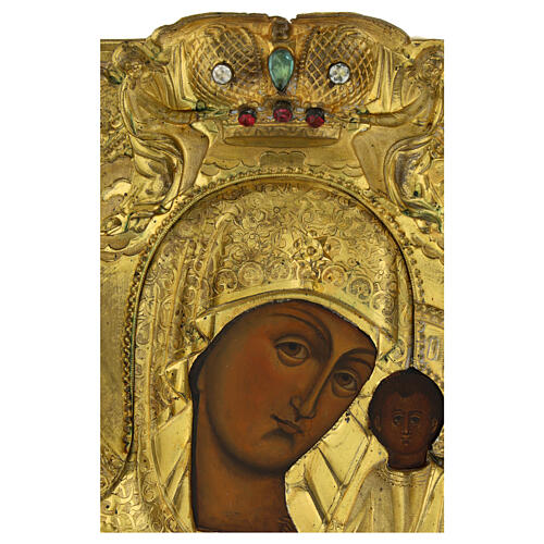 Icono ruso antiguo Virgen de Kazan bronce dorado siglo XIX 33x28,5 cm 4