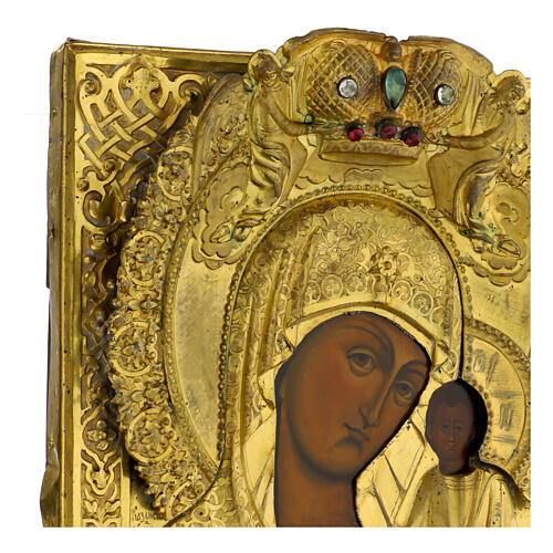 Icono ruso antiguo Virgen de Kazan bronce dorado siglo XIX 33x28,5 cm 5