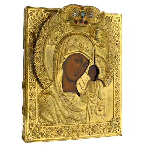 Icône russe ancienne Notre-Dame de Kazan bronze doré XIXe siècle 33x28,5 cm 6