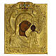 Icona russa antica Madonna di Kazan bronzo dorato XIX secolo 33x28,5 cm s1