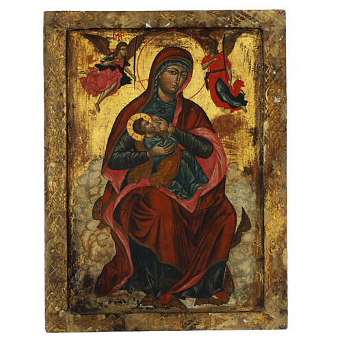 Icône ancienne grecque Vierge Marie allaitant XIXe siècle 54x41 cm 1