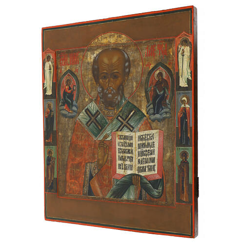 Icona antica russa San Nicola di Myra XIX sec 53,5x43 cm 5