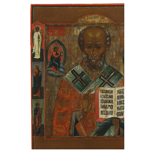 Icona antica russa San Nicola di Myra XIX sec 53,5x43 cm 6