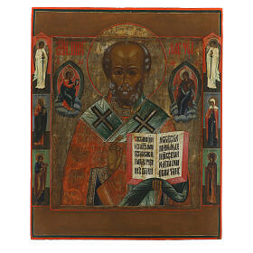 Ícone russo antigo São Nicolau de Mira séc. XIX 53,5x43 cm