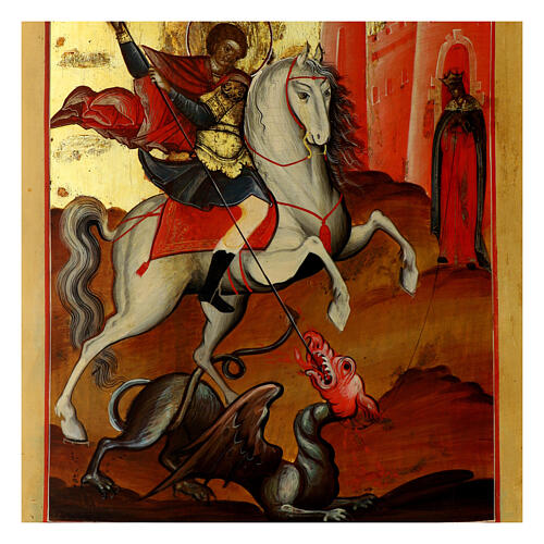 Icône russe ancienne Saint George et le Dragon XIXe siècle 46x35 cm 4