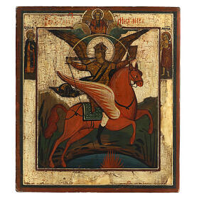 Ancient Russian icon of St Michael the Archangel, 19th century, 11.6x10.2 in