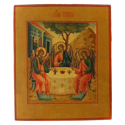 Icona russa antica Trinità dell'Antico Testamento XIX sec 31x26,5 cm 1