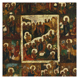 Ancient Russian icon, Sixteen Great Feasts and Passion Cycle, 19th century, 12x14 in