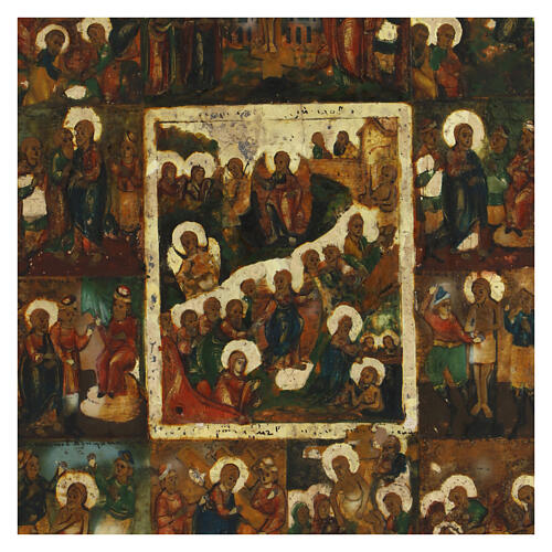 Ancient Russian icon, Sixteen Great Feasts and Passion Cycle, 19th century, 12x14 in 2